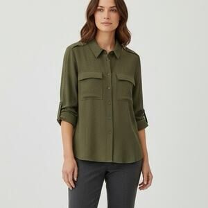 Calvin Klein Women’s Utility Classic Button-Down Double Crepe Shirt Medium